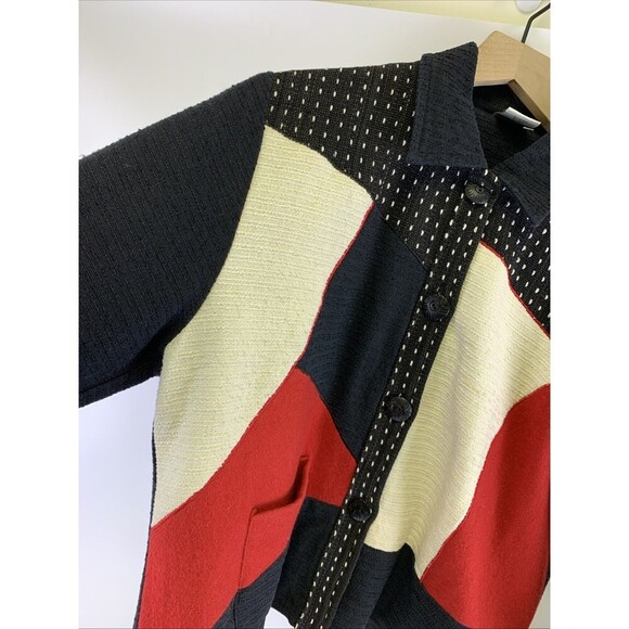 Parsley And Sage Button Jacket Collared Black Red Colorblock Pocket Womens Large - Picture 3 of 13